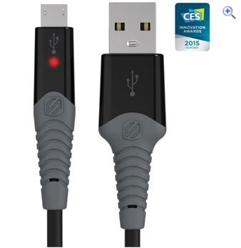 Scosche StrikeLine™ Rugged LED Charge & Sync Cable (Micro USB) - Colour: Black